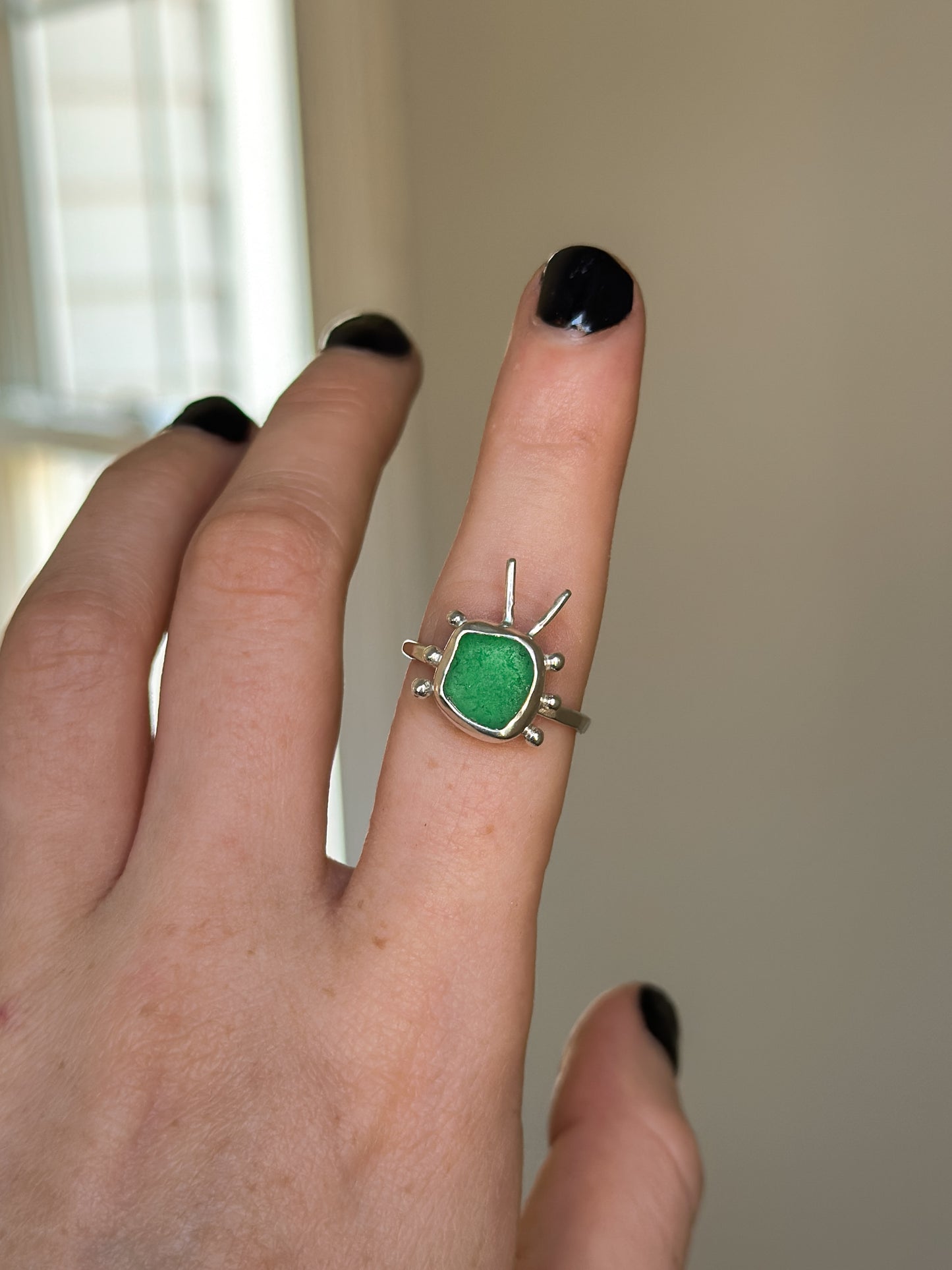 Sea Glass Beetle Ring - Made To Order