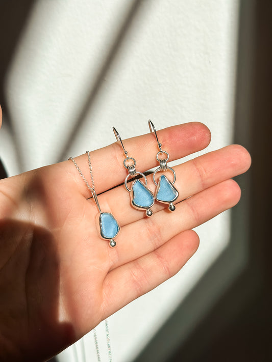 Sea Glass Necklace & Earrings Set