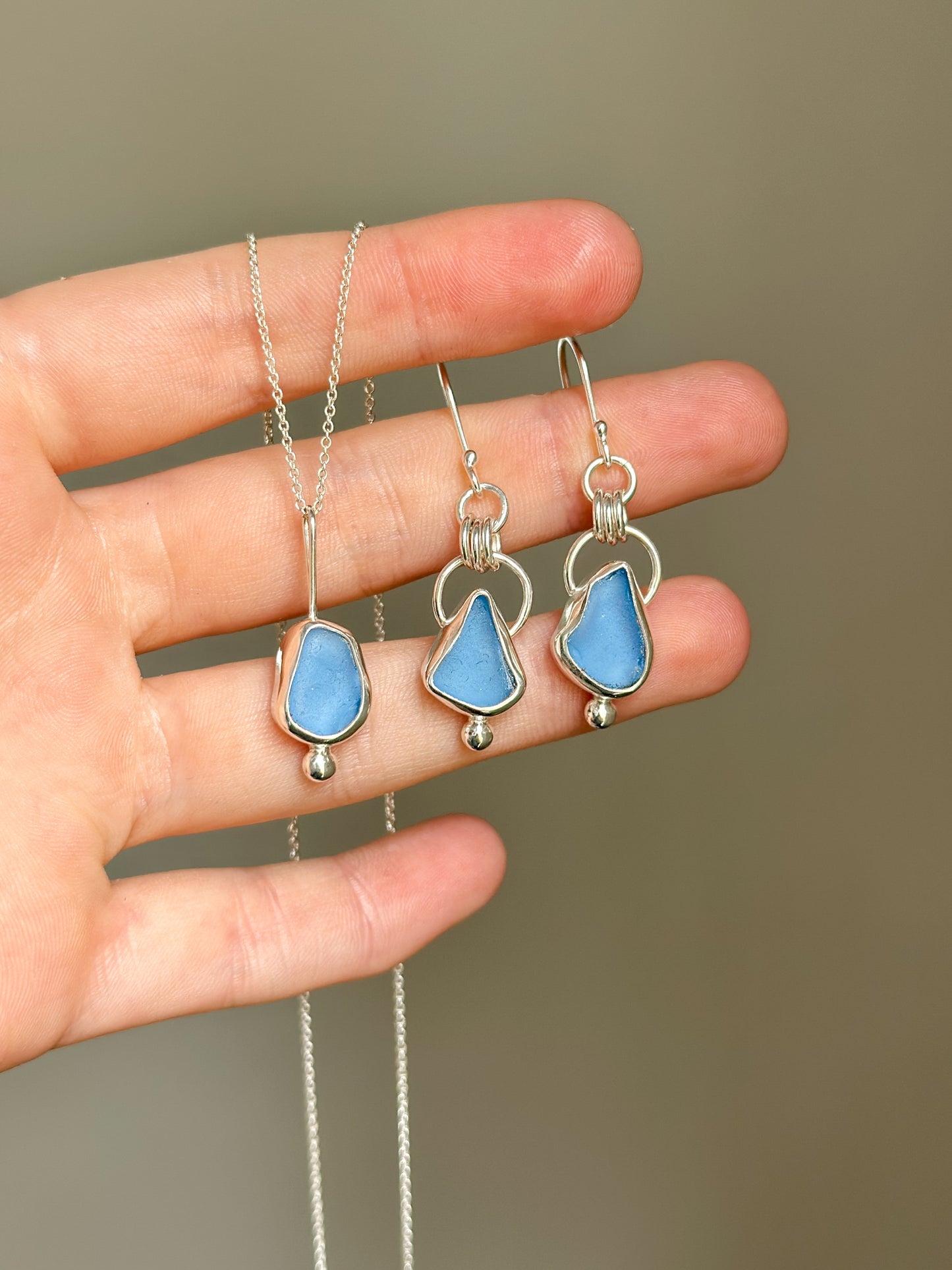 Sea Glass Necklace & Earrings Set