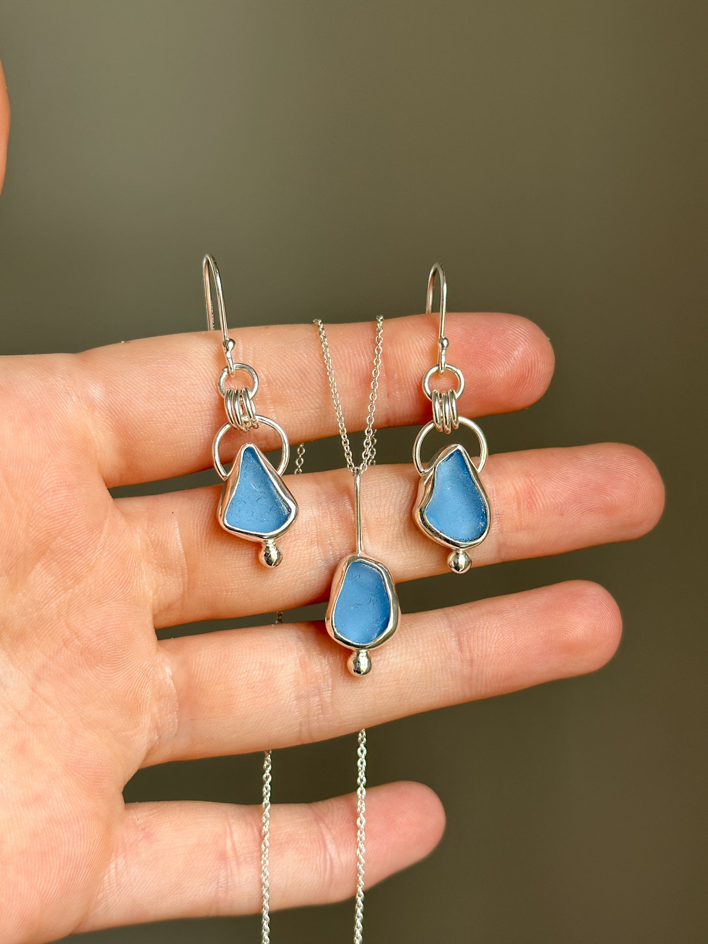 Sea Glass Necklace & Earrings Set